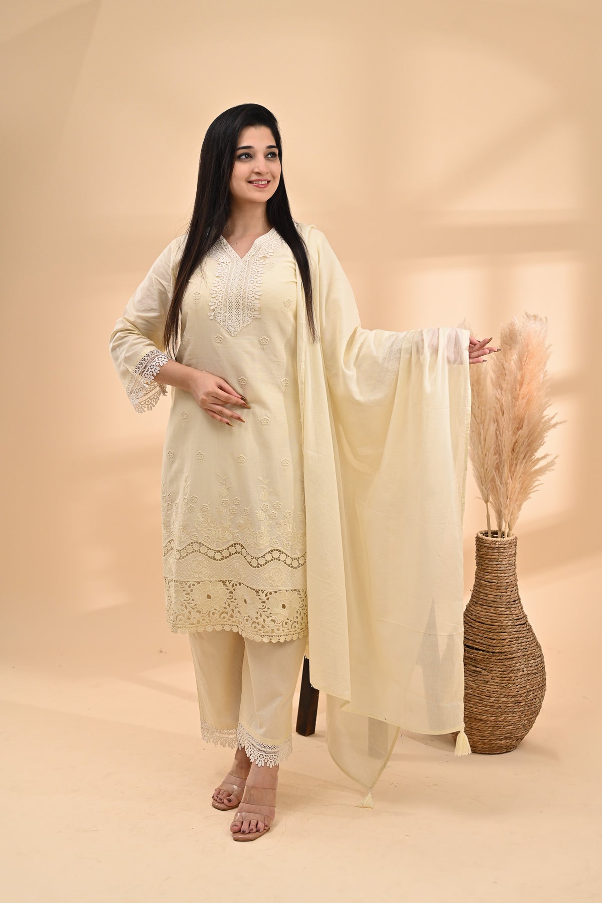 Off-White Cotton Readymade Set Sterling House