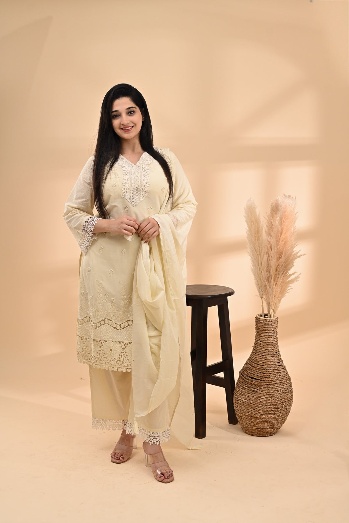 Off-White Cotton Readymade Set Sterling House