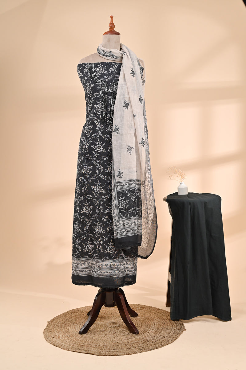 Black Linen Cotton Unstitched Suit Sterling House