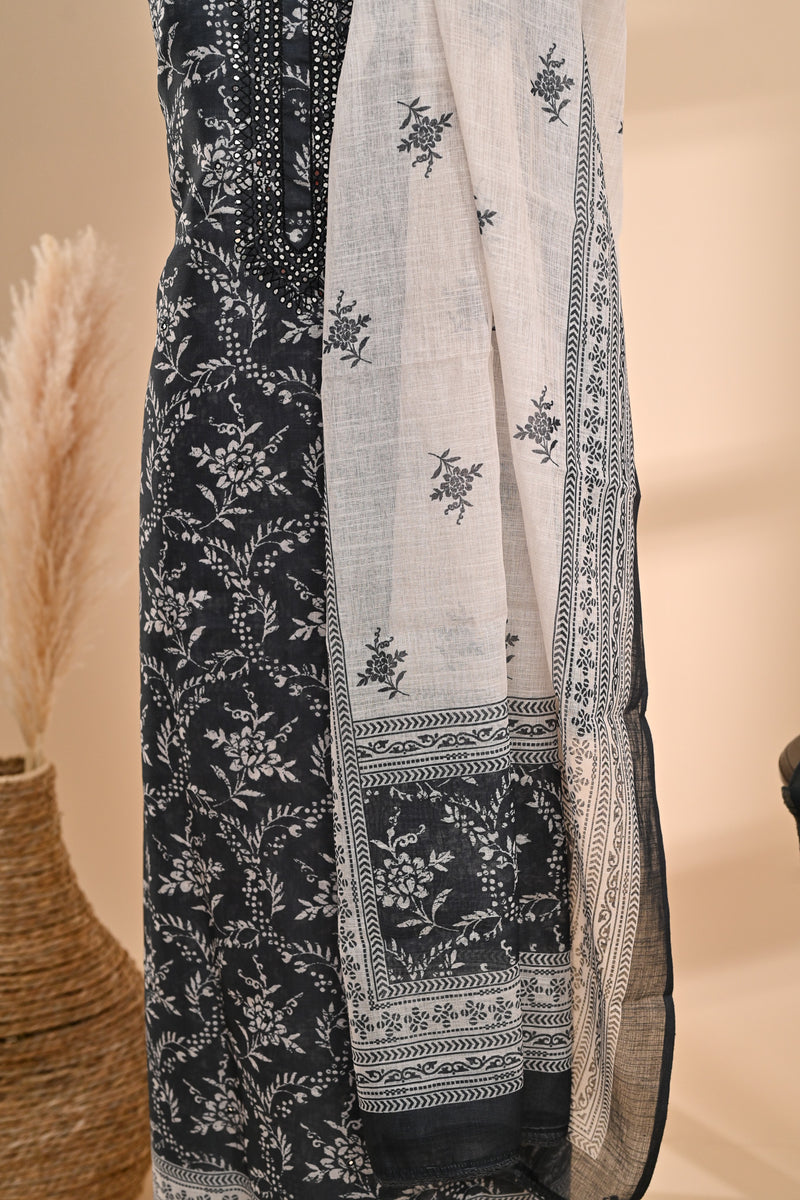 Black Linen Cotton Unstitched Suit Sterling House
