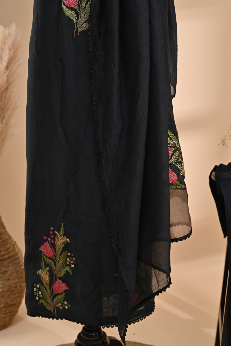Black Cotton Unstitched Suit Sterling House