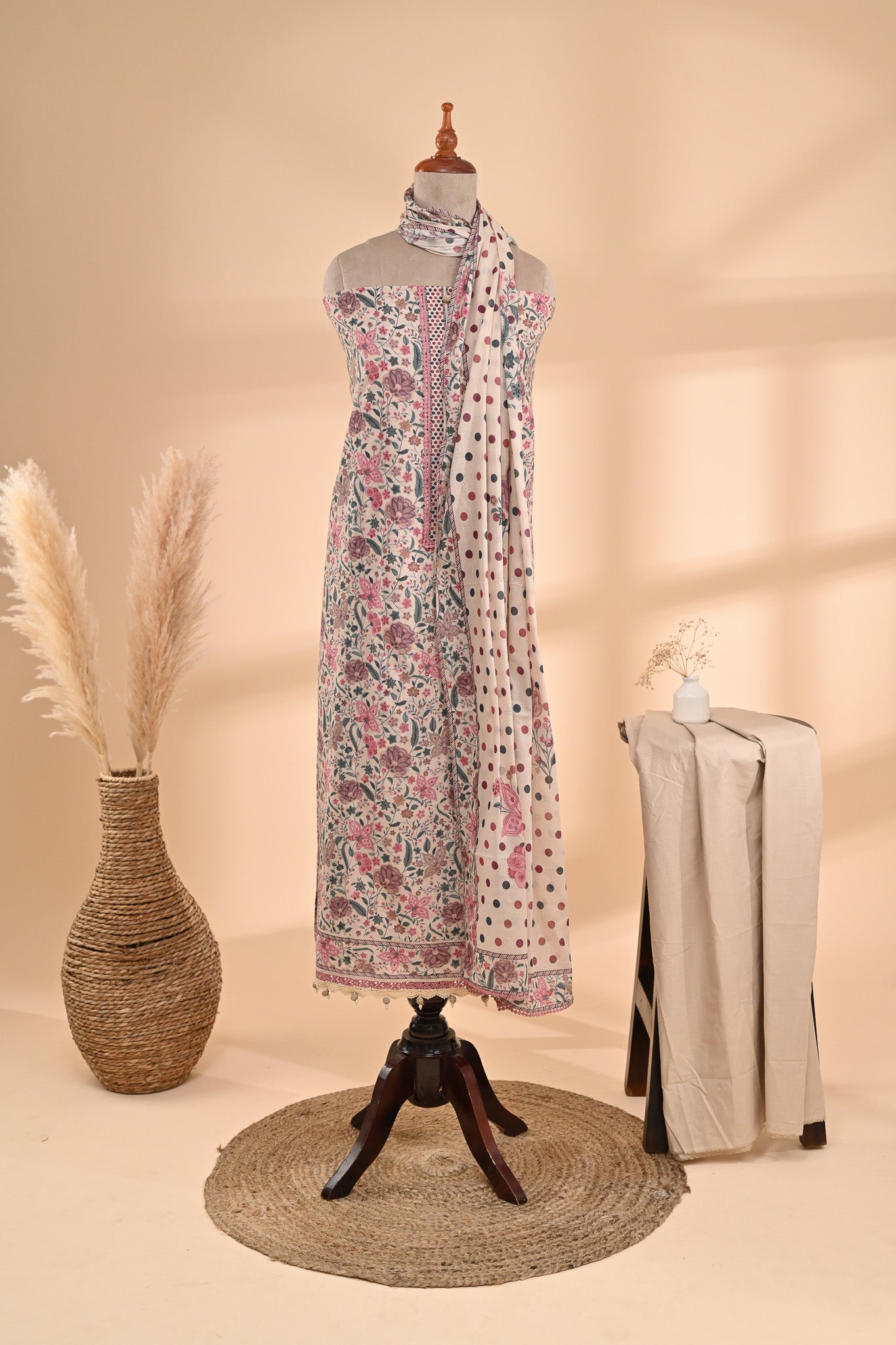 Cream Printed Cotton Unstitched Suit Sterling House