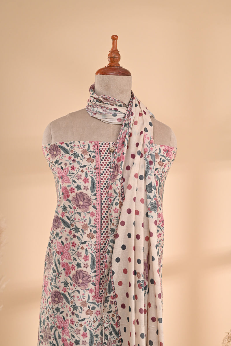 Cream Printed Cotton Unstitched Suit Sterling House