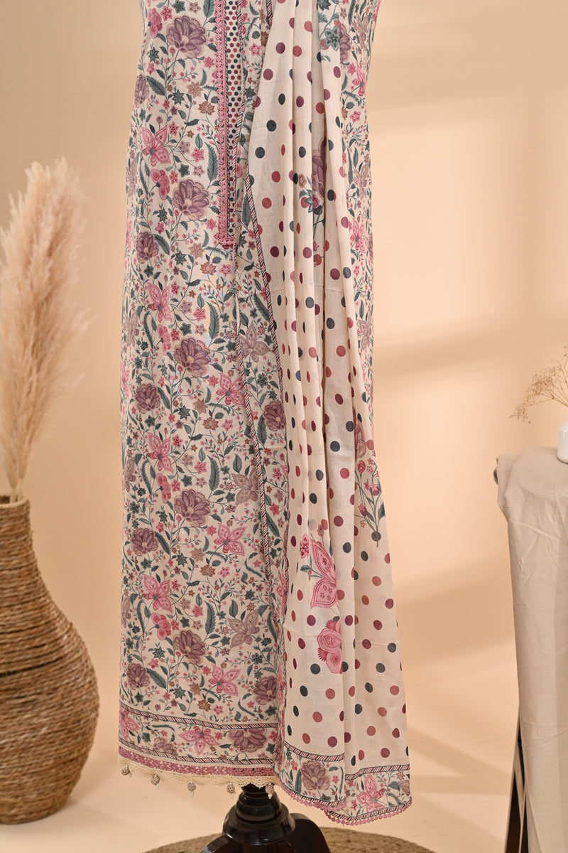 Cream Printed Cotton Unstitched Suit Sterling House