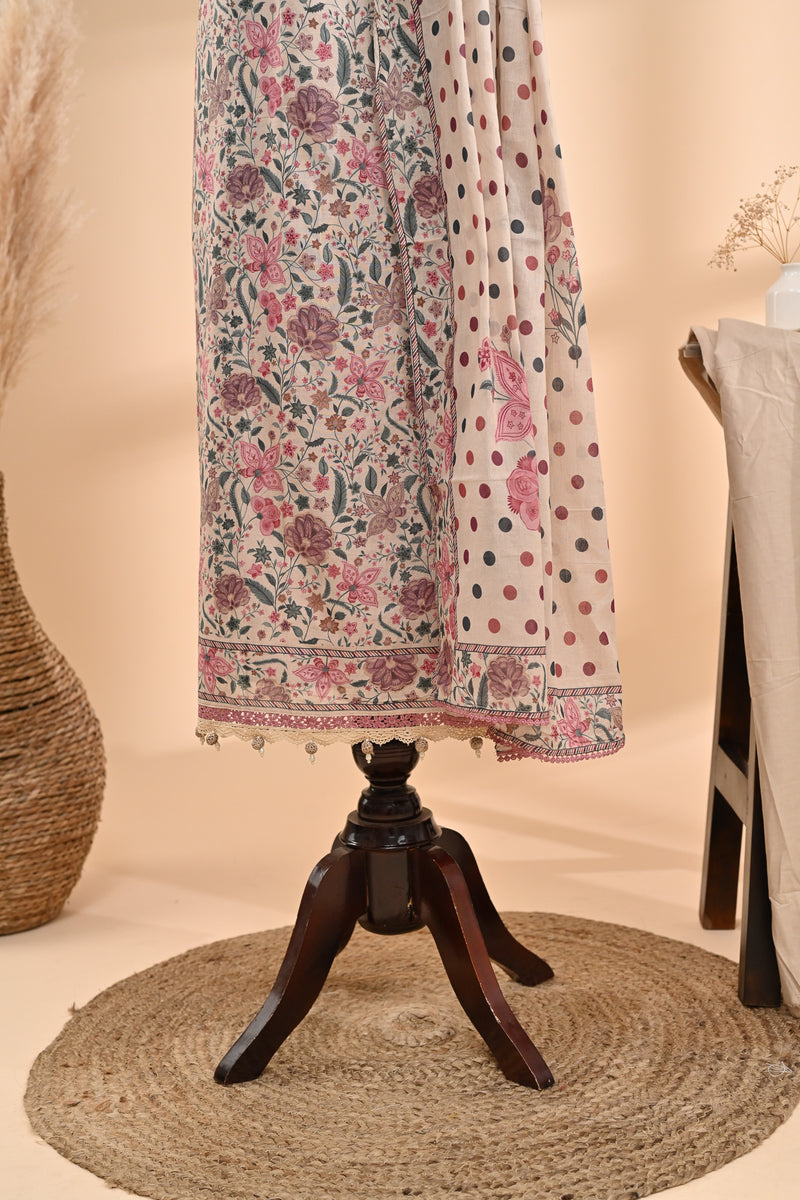 Cream Printed Cotton Unstitched Suit Sterling House