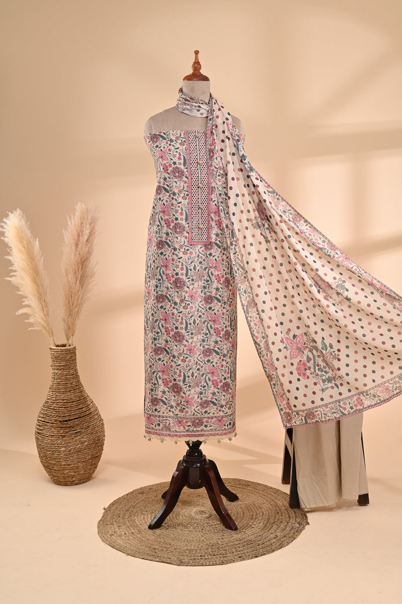 Cream Printed Cotton Unstitched Suit Sterling House