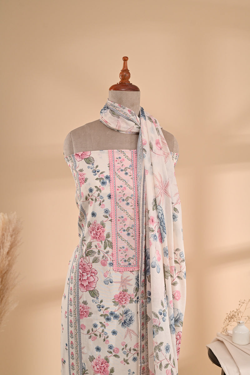 Off-White Printed Cotton Unstitched Suit Sterling House