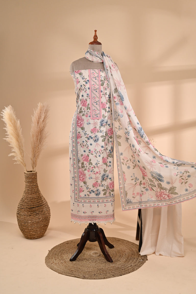Off-White Printed Cotton Unstitched Suit Sterling House