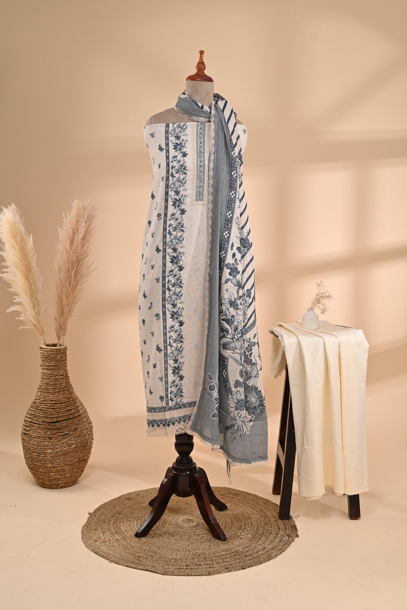 Off-white Linen Cotton Unstitched Suit Set Sterling House