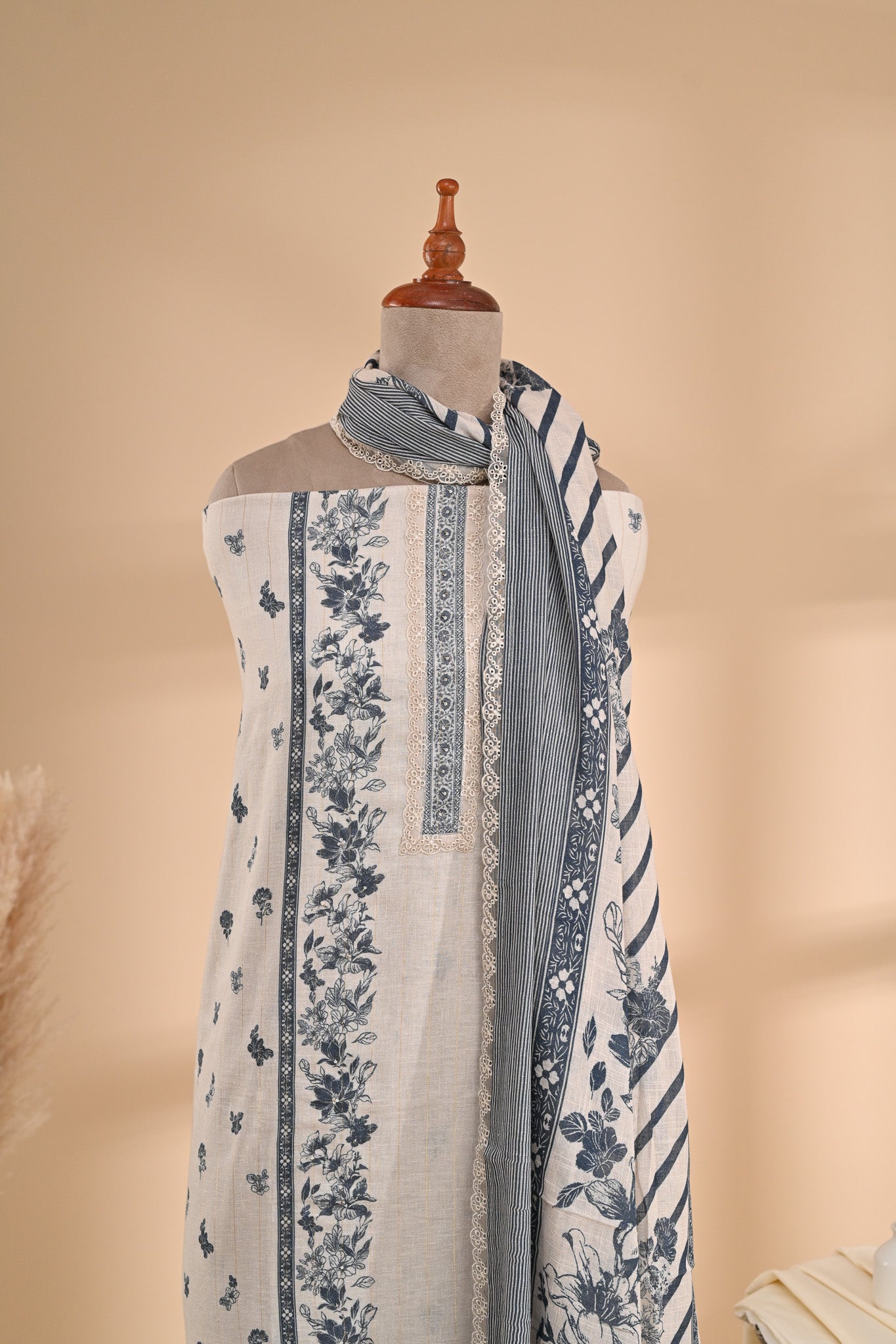 Off-white Linen Cotton Unstitched Suit Set Sterling House