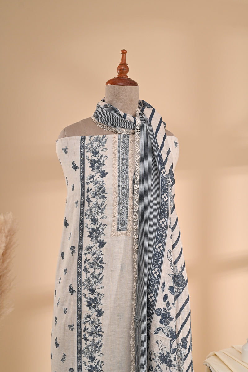 Off-white Linen Cotton Unstitched Suit Set Sterling House