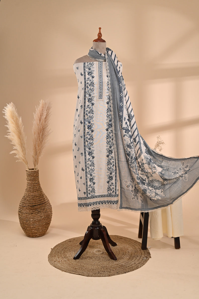 Off-white Linen Cotton Unstitched Suit Set Sterling House