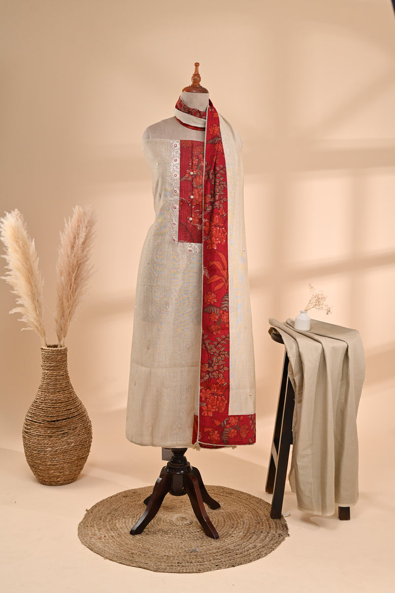 Beige Chinnon silk Unstitched Suit Sterling House