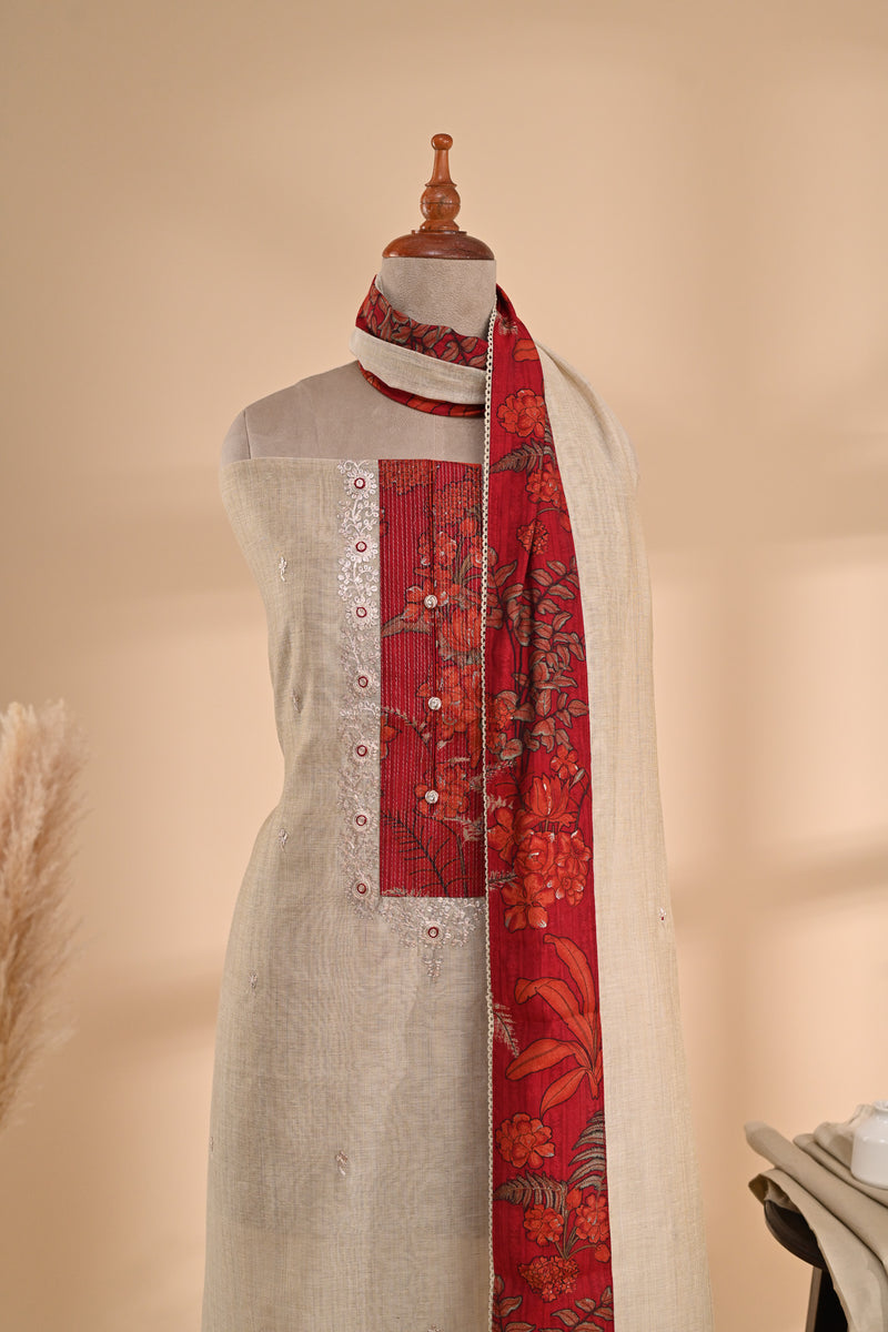 Beige Chinnon silk Unstitched Suit Sterling House