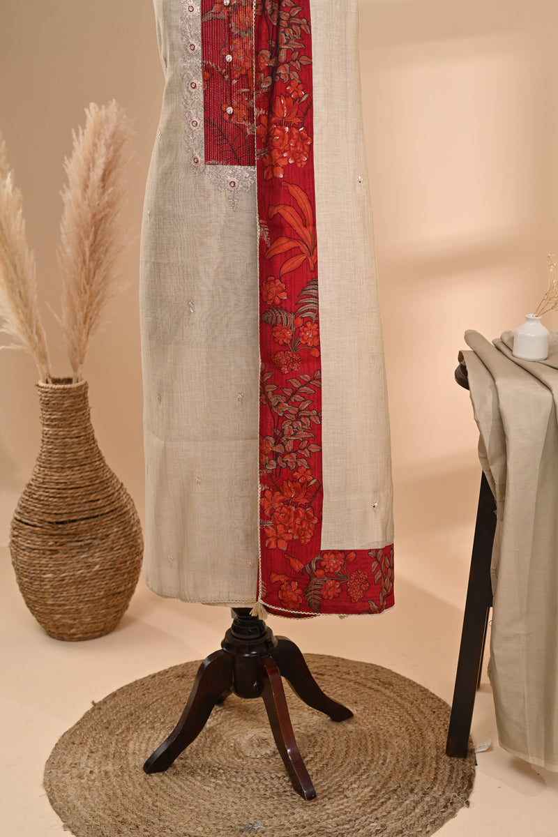 Beige Chinnon silk Unstitched Suit Sterling House