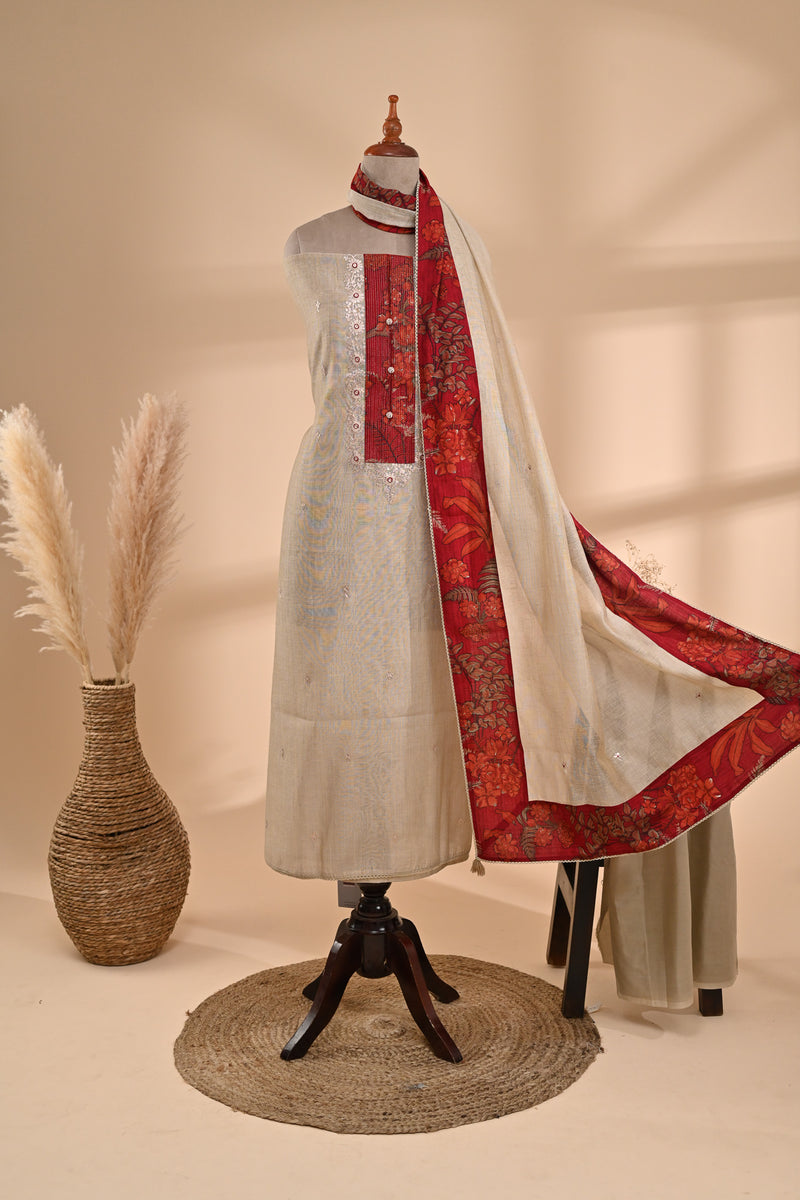 Beige Chinnon silk Unstitched Suit Sterling House