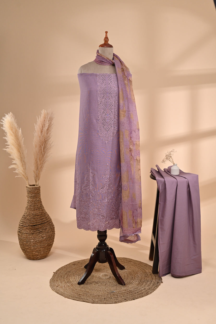 Lavender Linen cotton Unstitched Suit