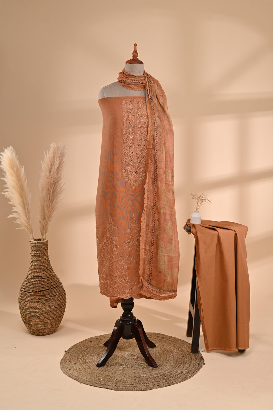 Rust Linen cotton Unstitched Suit