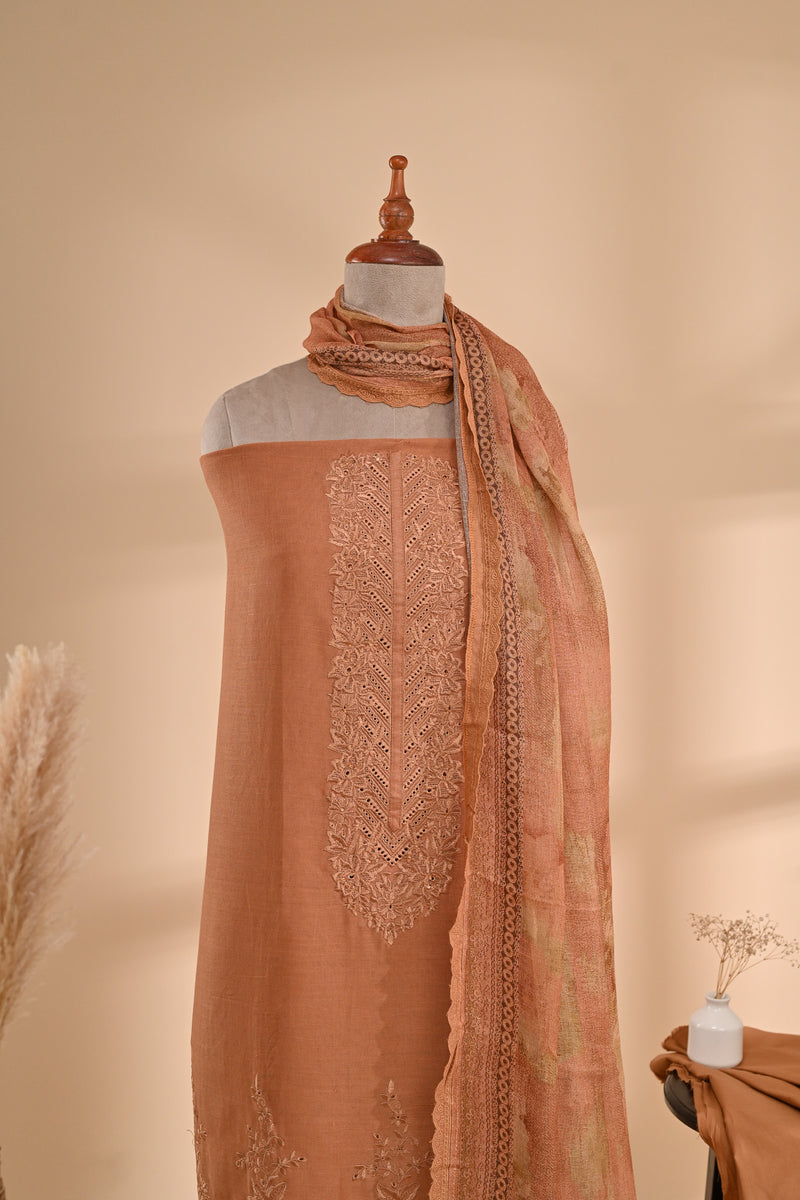 Rust Linen cotton Unstitched Suit Sterling House