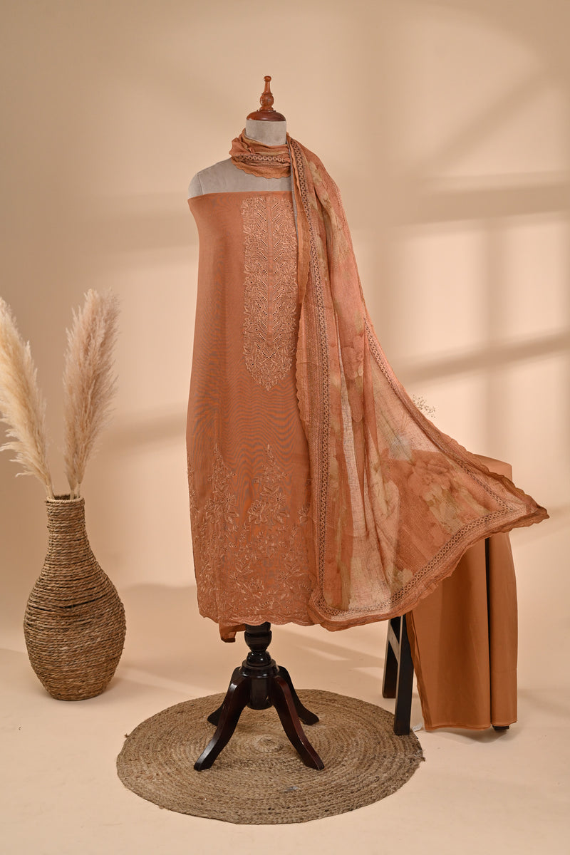 Rust Linen cotton Unstitched Suit Sterling House