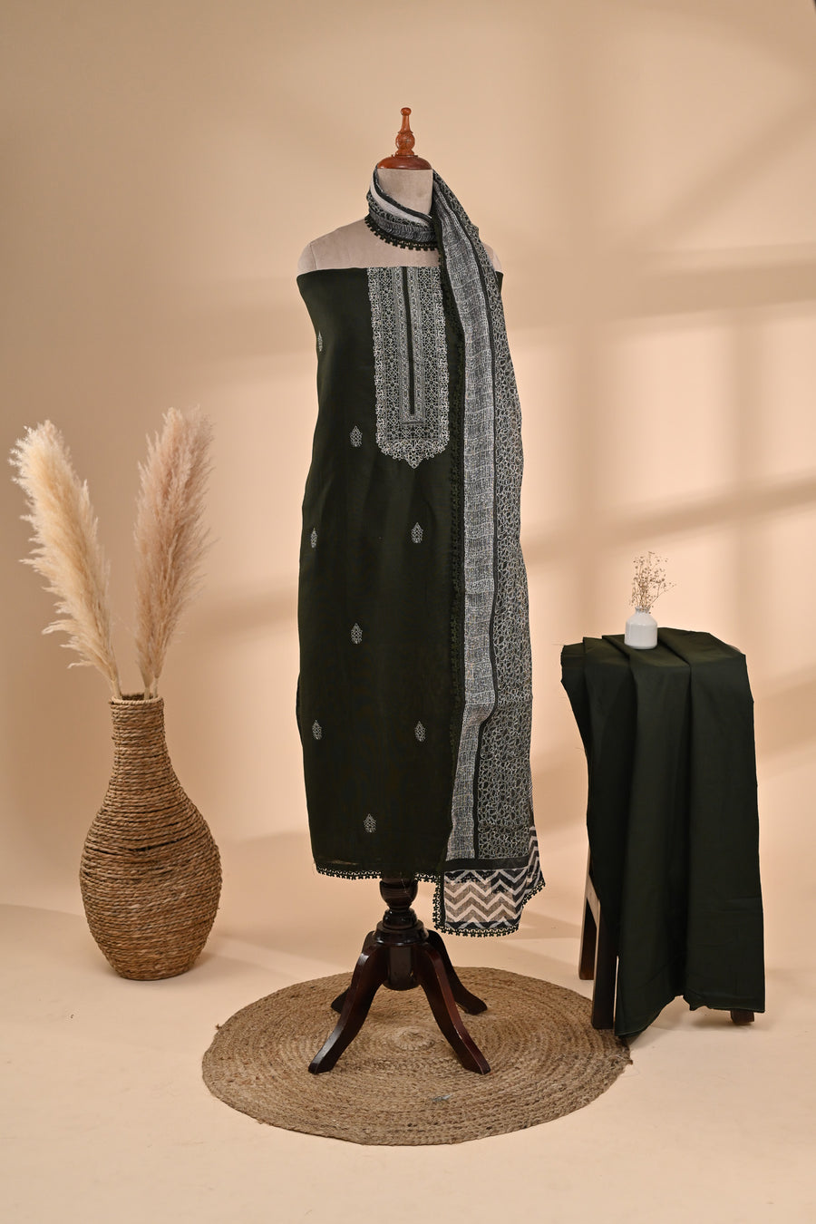 Olive Green Linen Cotton Unstitched