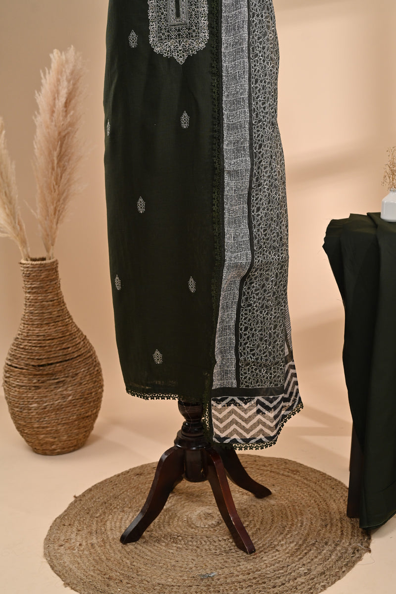 Olive Green Linen Cotton Unstitched Sterling House