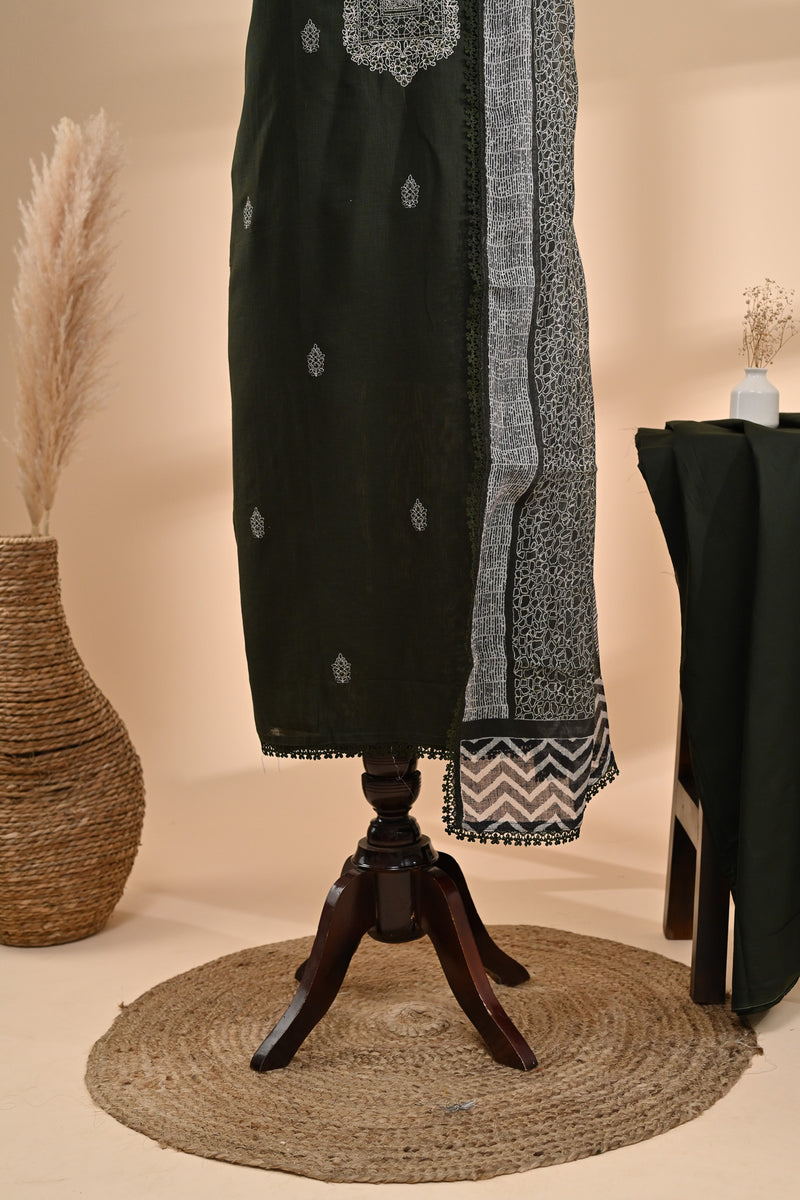 Olive Green Linen Cotton Unstitched Sterling House