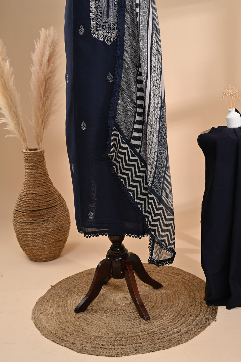 Indigo Blue Linen Cotton Unstitched Suit Sterling House