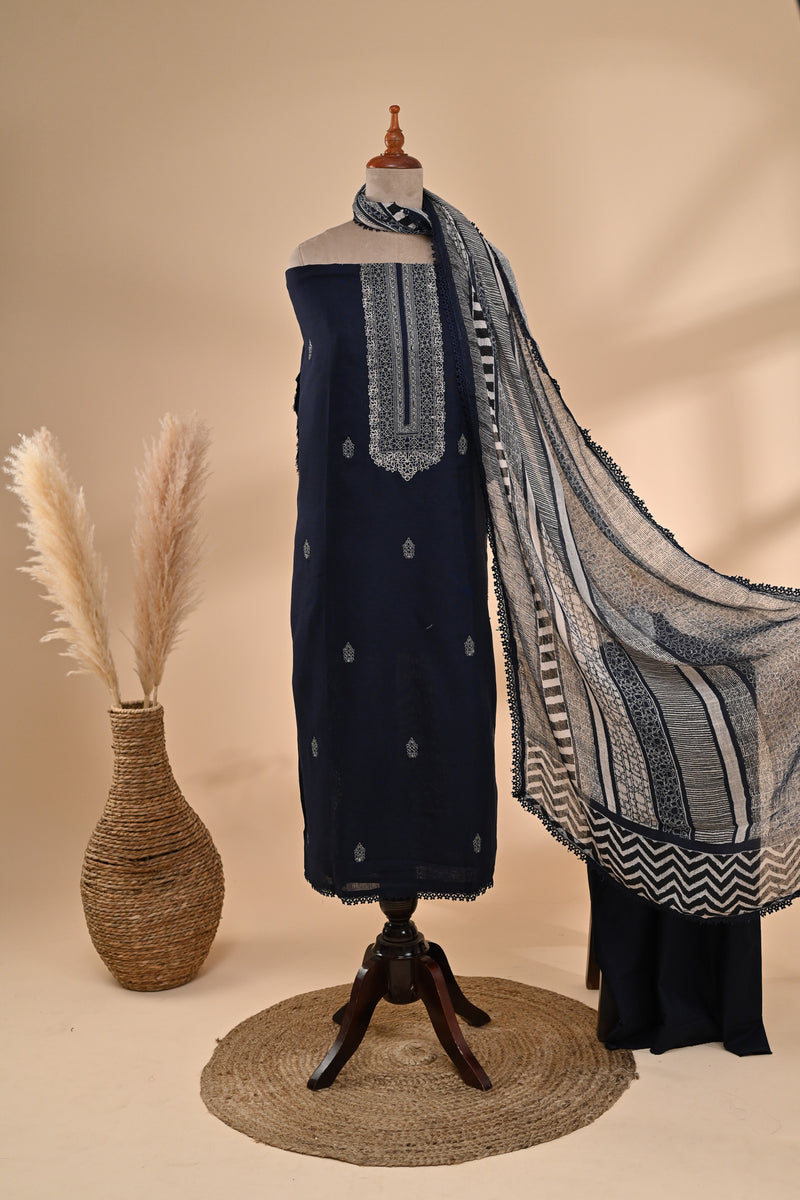 Indigo Blue Linen Cotton Unstitched Suit Sterling House