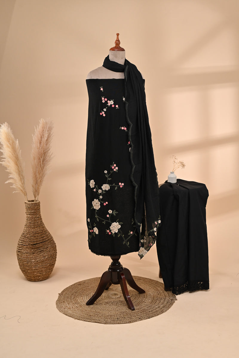 Black Cotton Unstitched Suit Sterling House