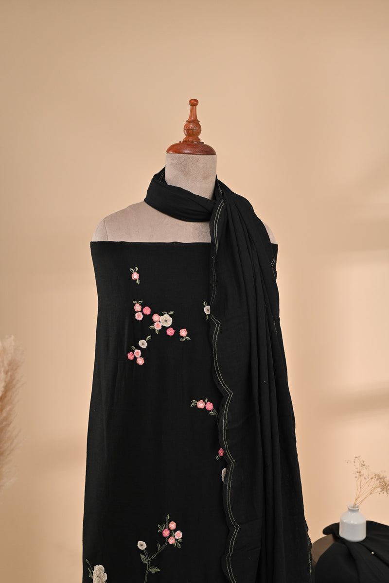 Black Cotton Unstitched Suit Sterling House