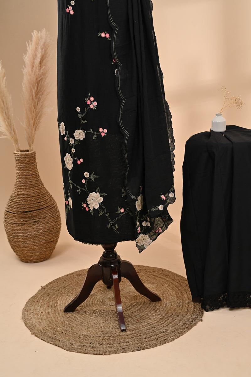 Black Cotton Unstitched Suit Sterling House