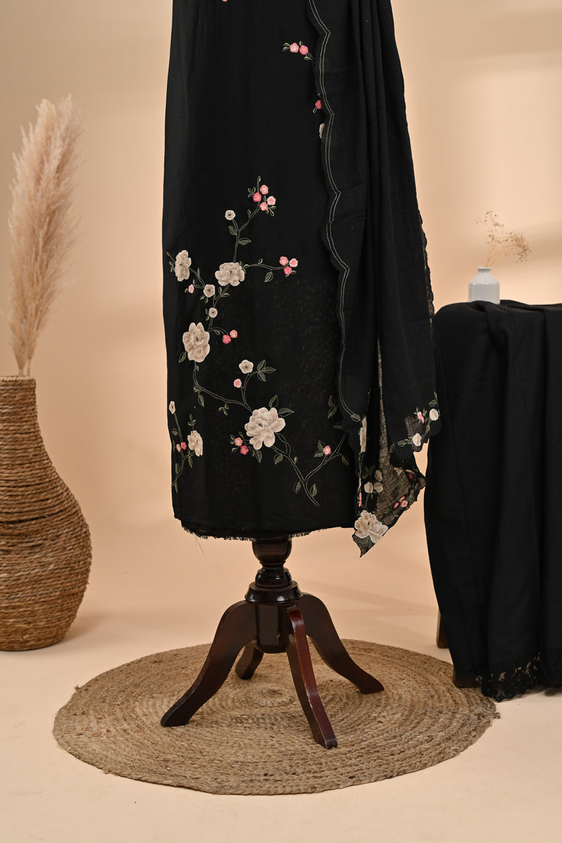 Black Cotton Unstitched Suit Sterling House