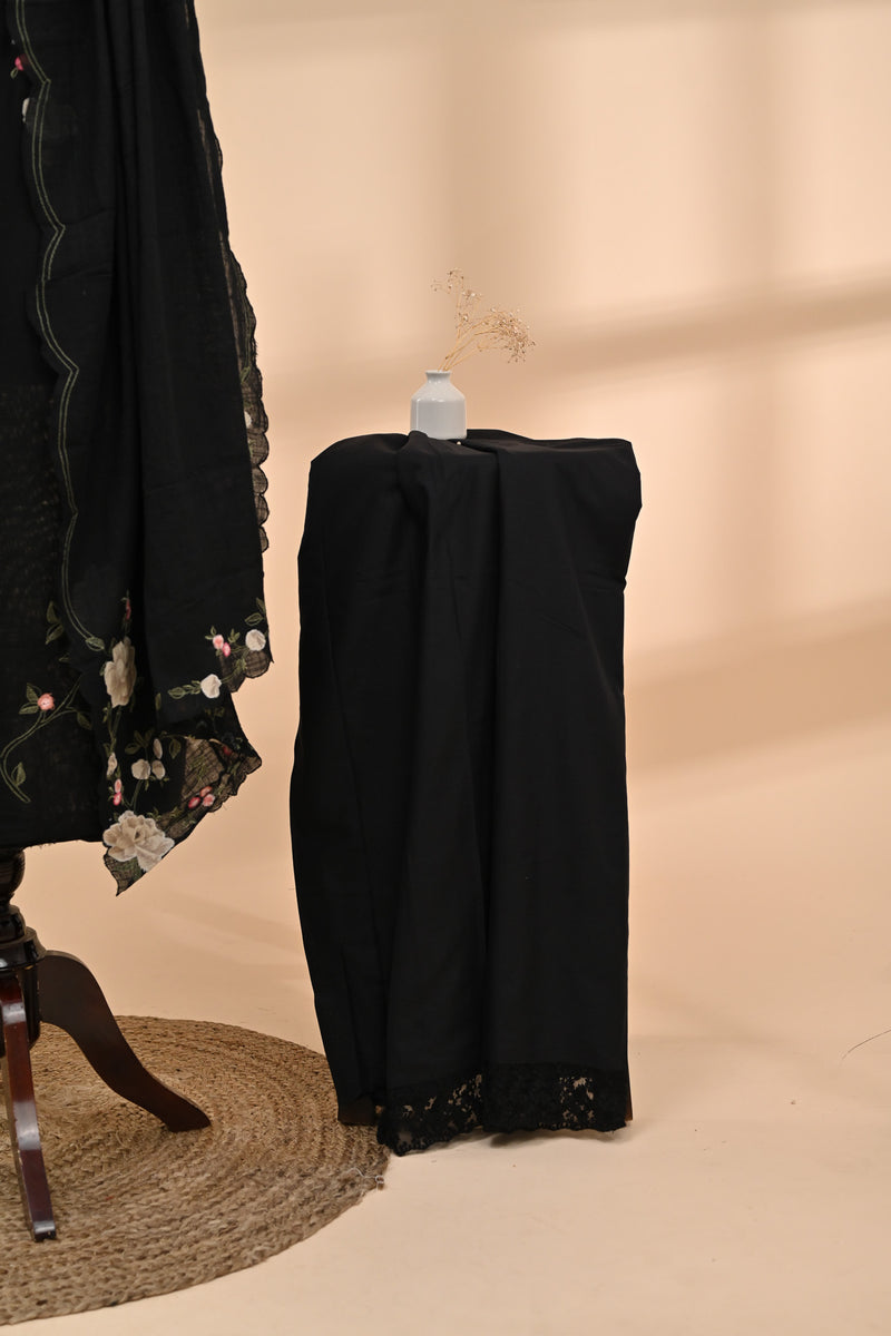 Black Cotton Unstitched Suit Sterling House
