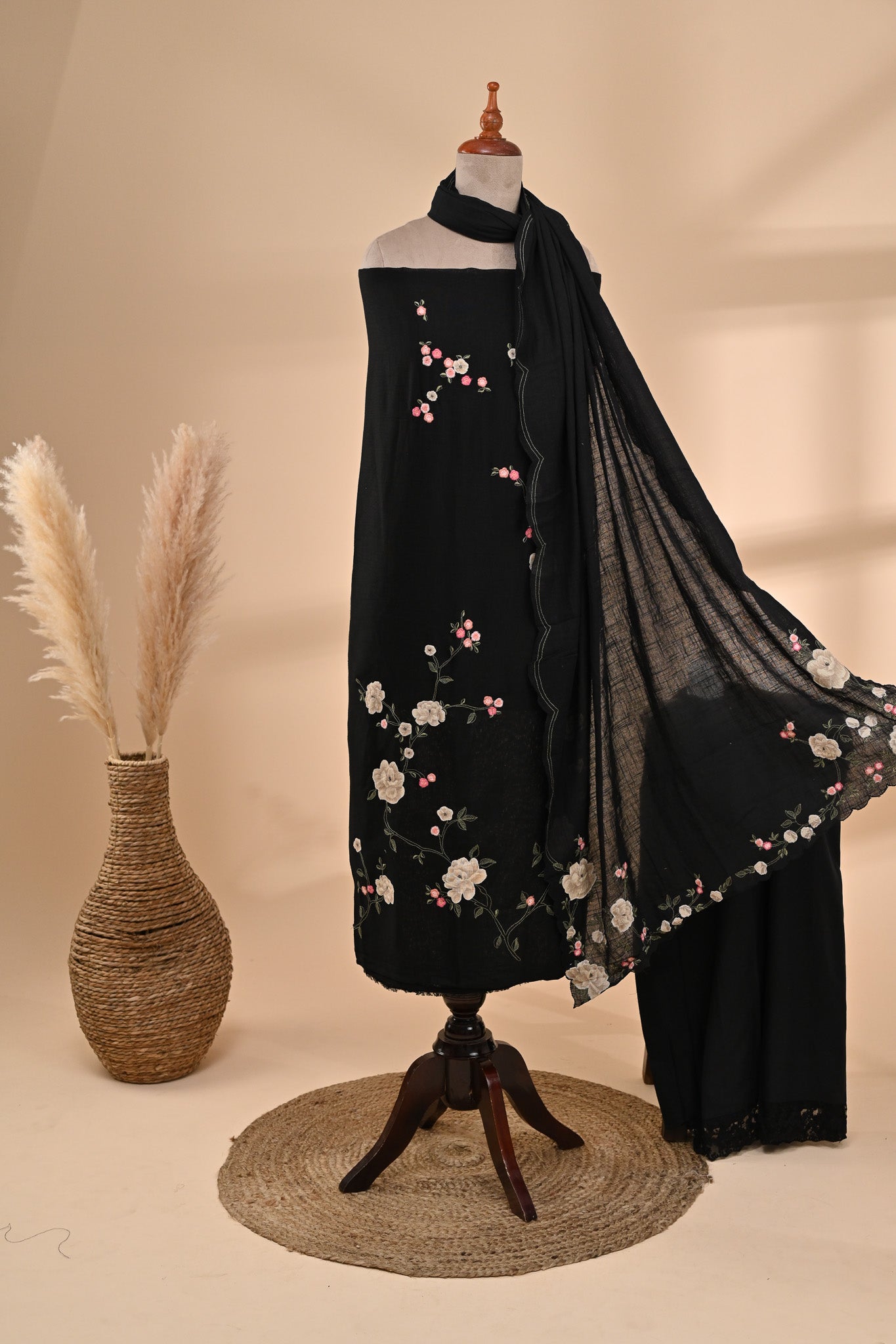 Black Cotton Unstitched Suit Sterling House