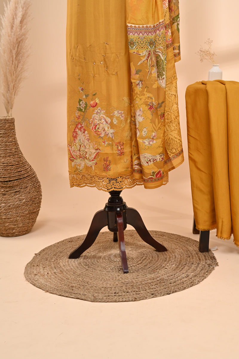 Mustard Muslin Unstitched Suit Sterling House