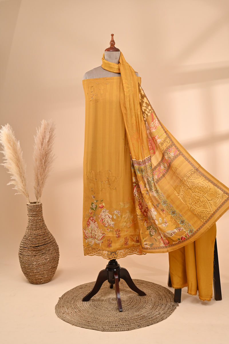 Mustard Muslin Unstitched Suit Sterling House