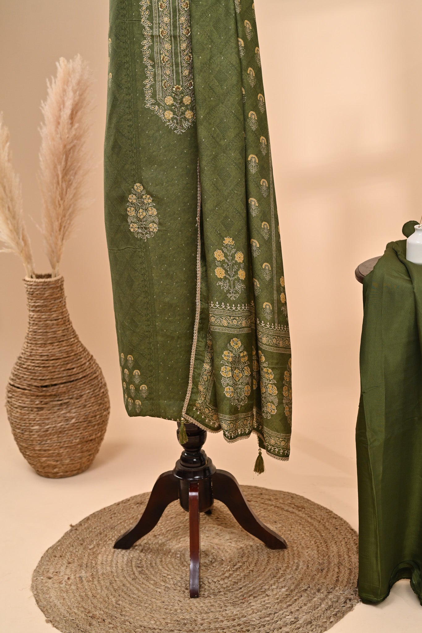 Olive Green Muslin Unstitched Suit Sterling House