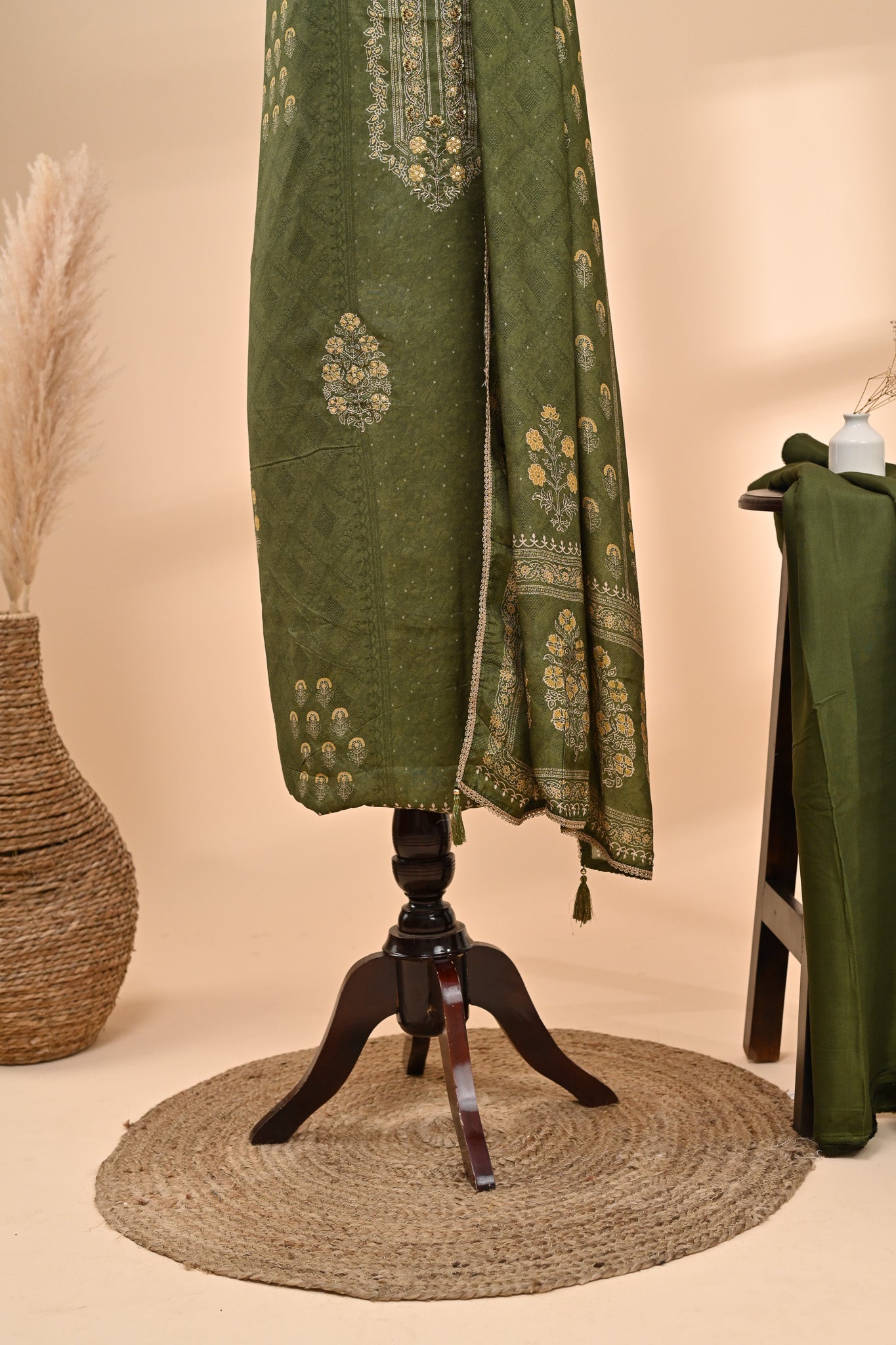 Olive Green Muslin Unstitched Suit Sterling House