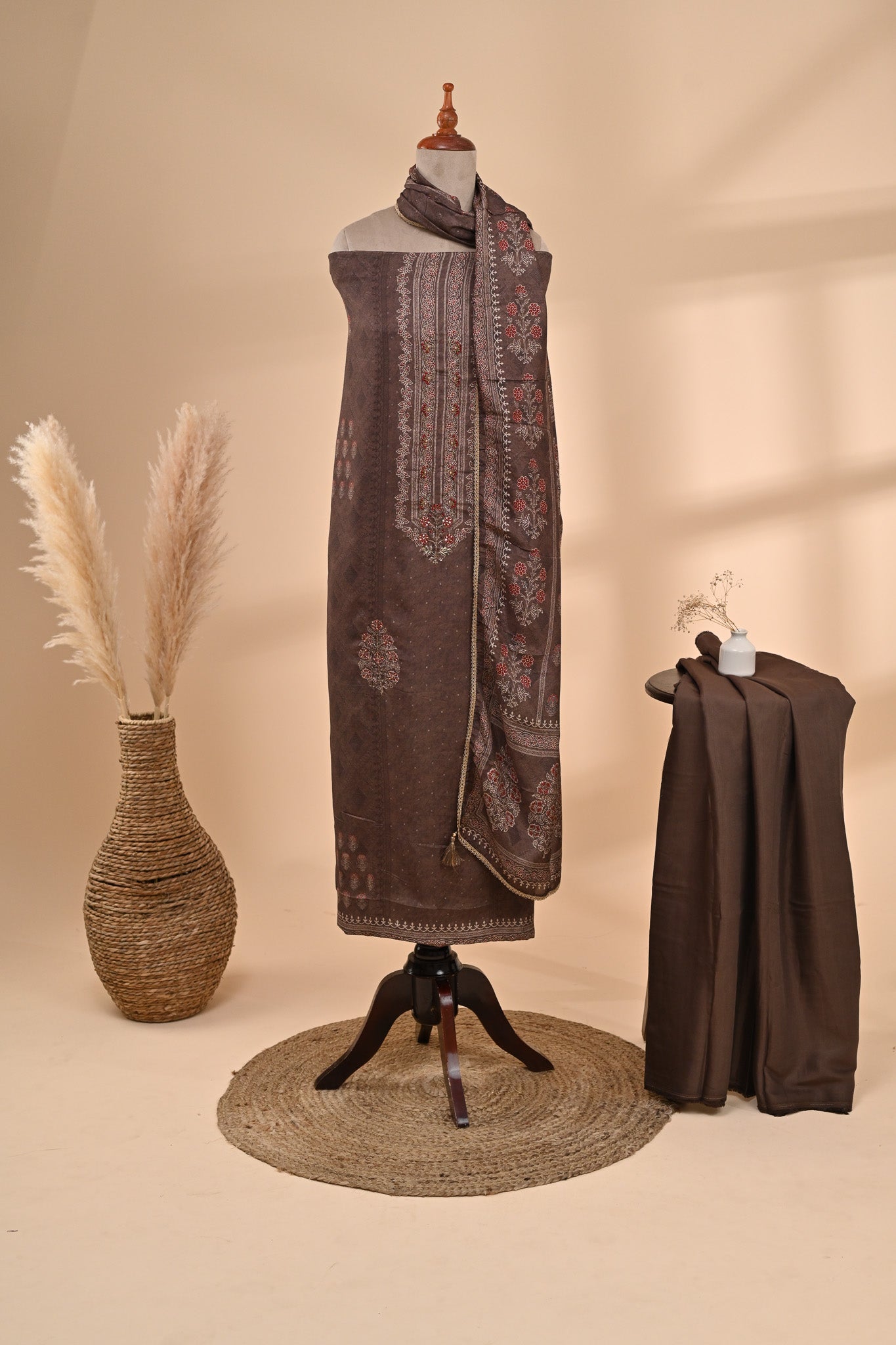 Dark Brown Muslin Unstitched Suit Sterling House