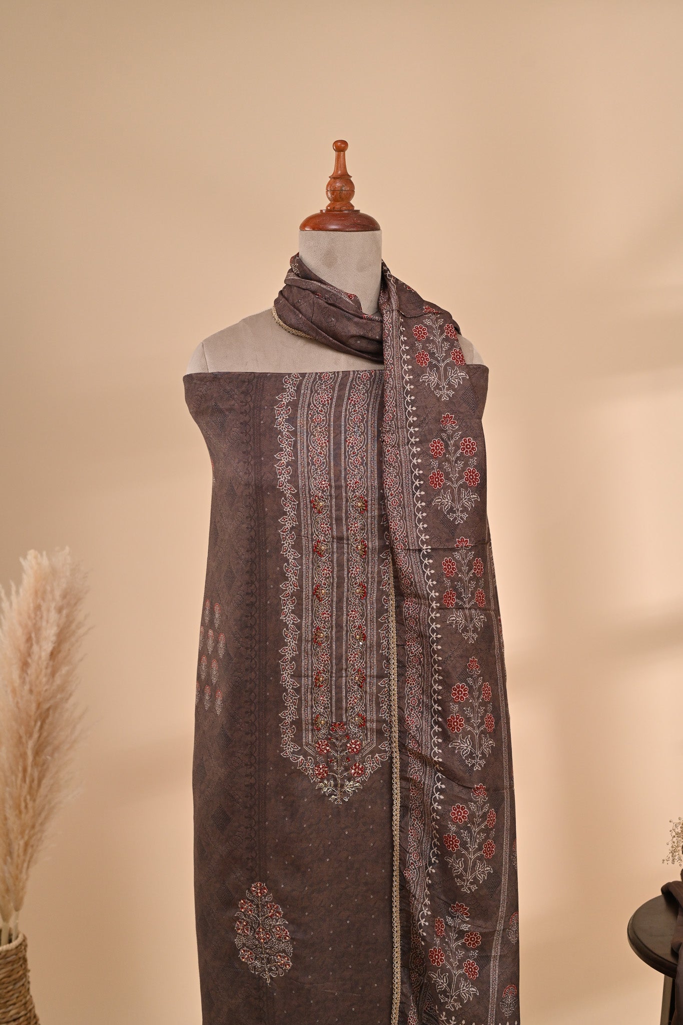 Dark Brown Muslin Unstitched Suit Sterling House