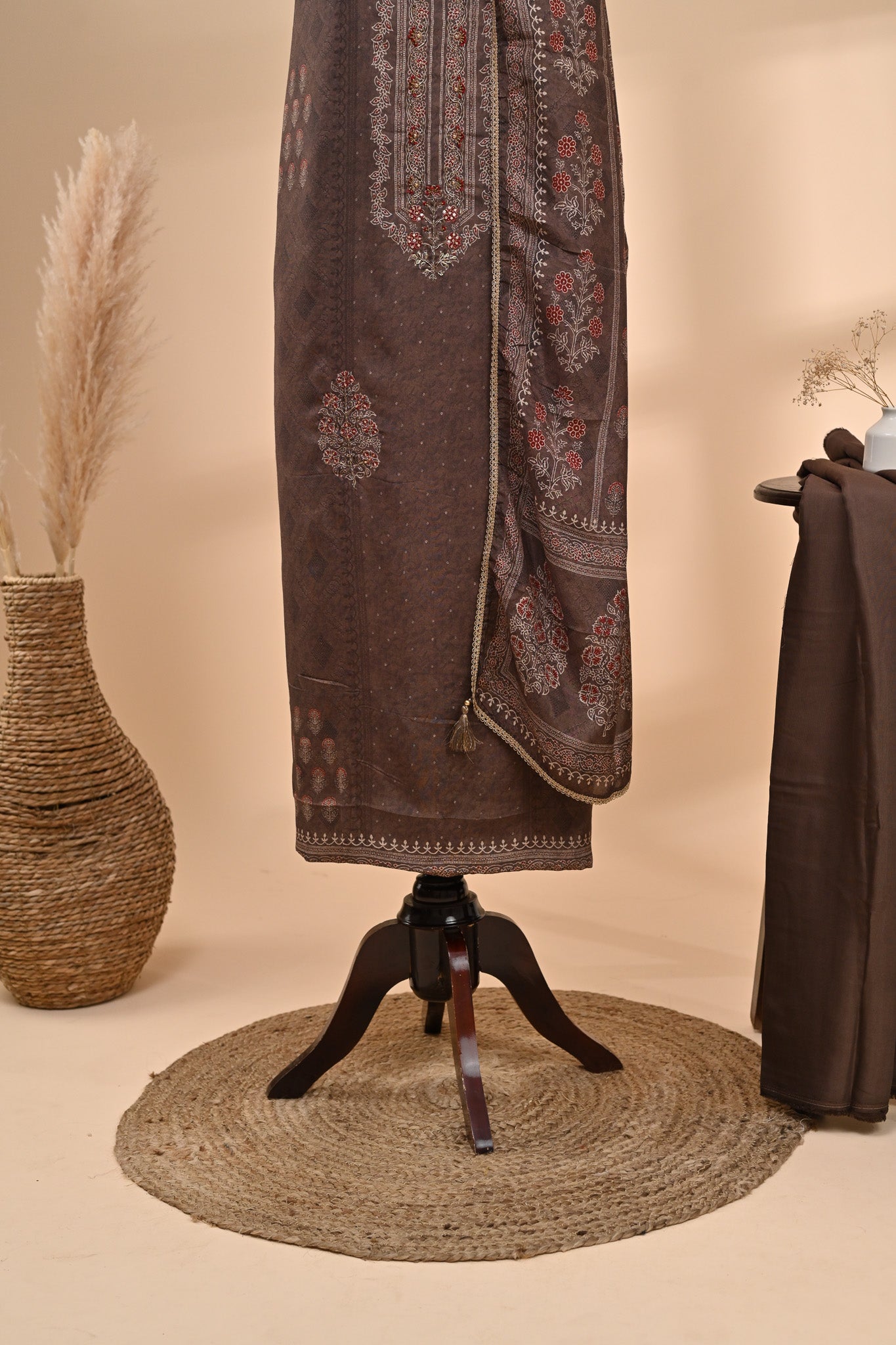 Dark Brown Muslin Unstitched Suit Sterling House