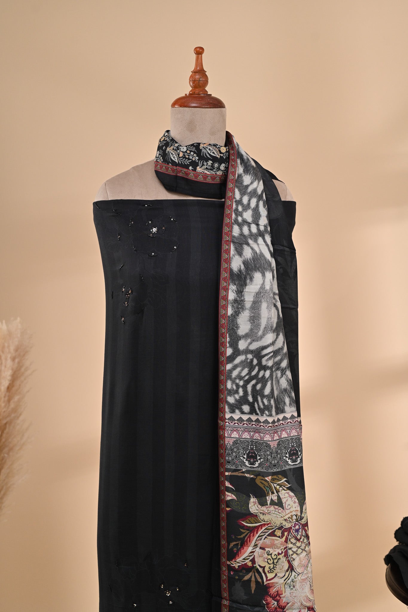 Black Muslin Unsctitched Suit Sterling House