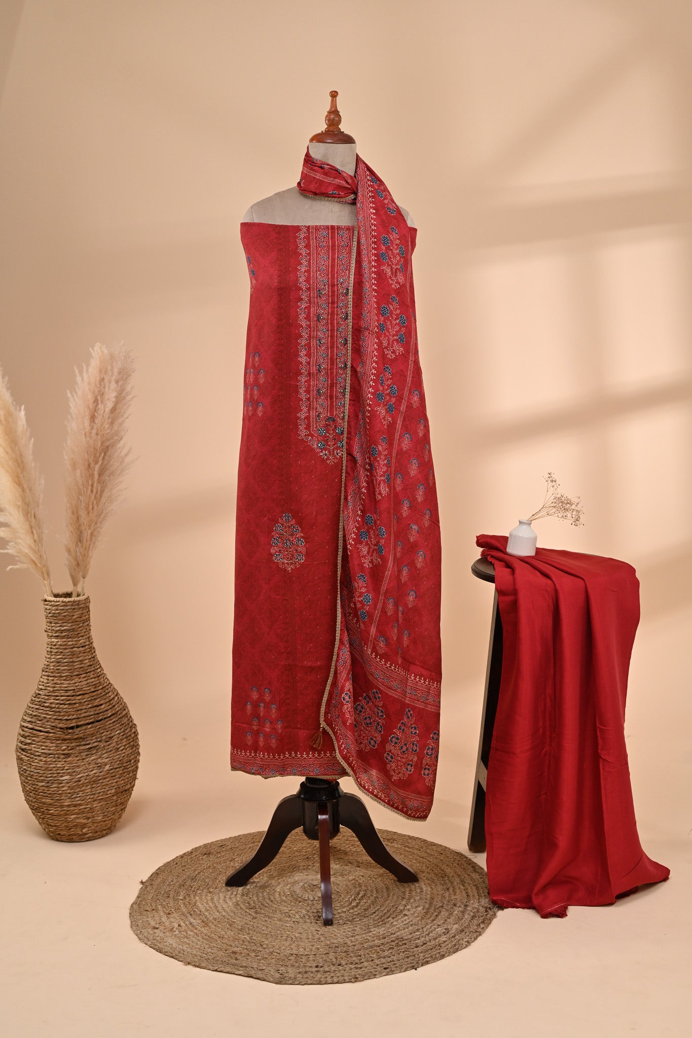 Wine Red Muslin Unstitched Suit Sterling House