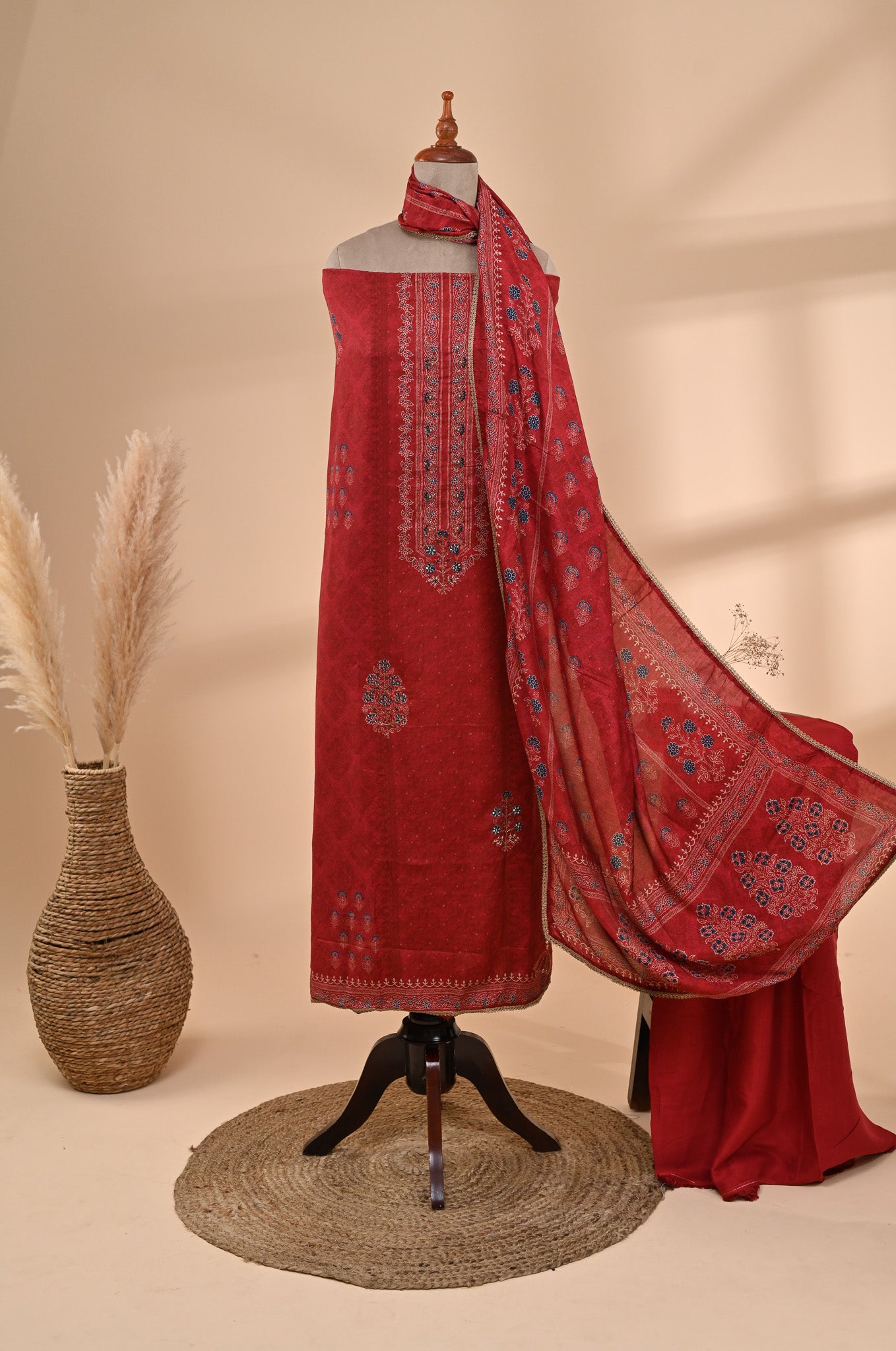 Wine Red Muslin Unstitched Suit Sterling House