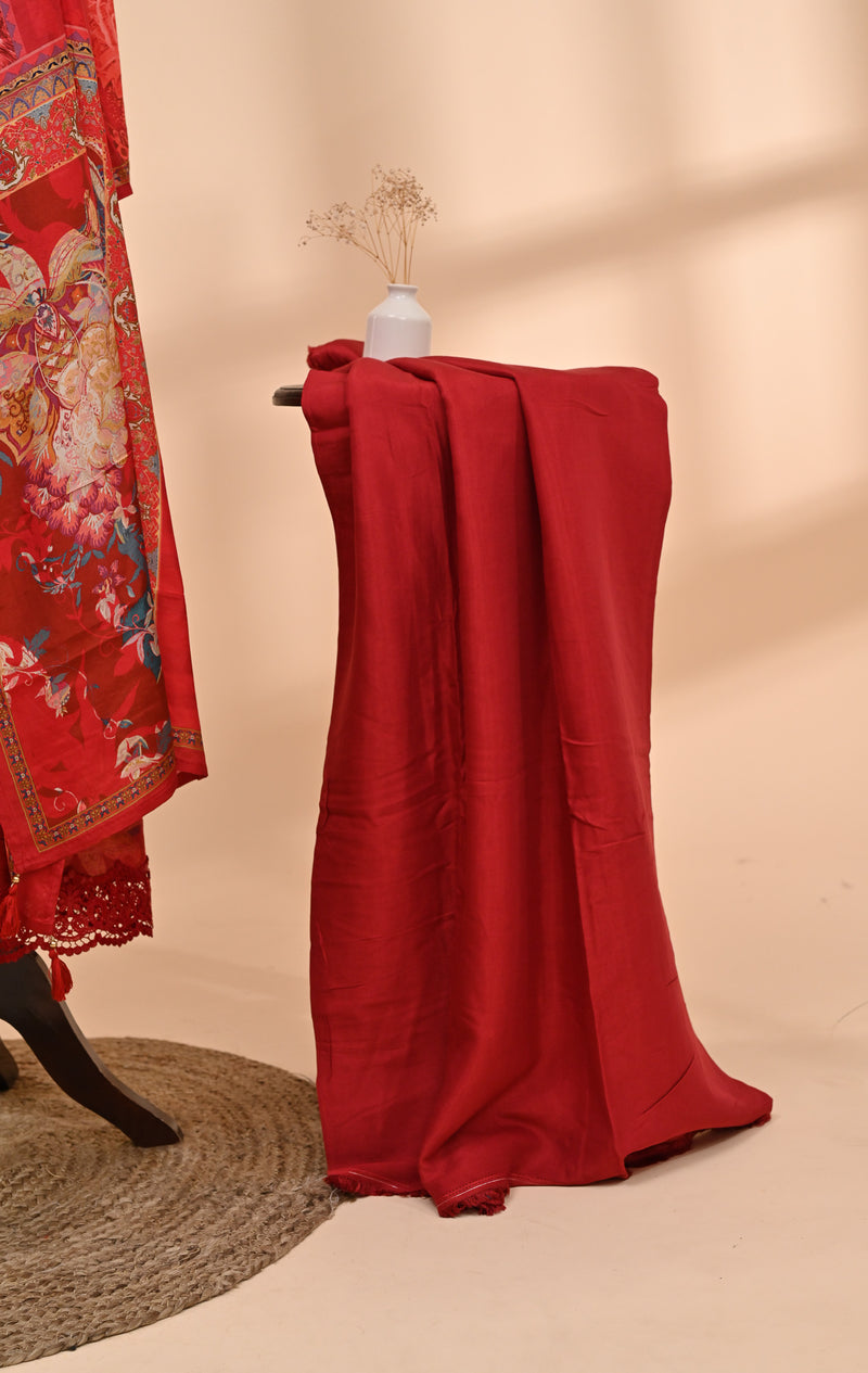 Vibrant Red Muslin Unstitched Suit Sterling House