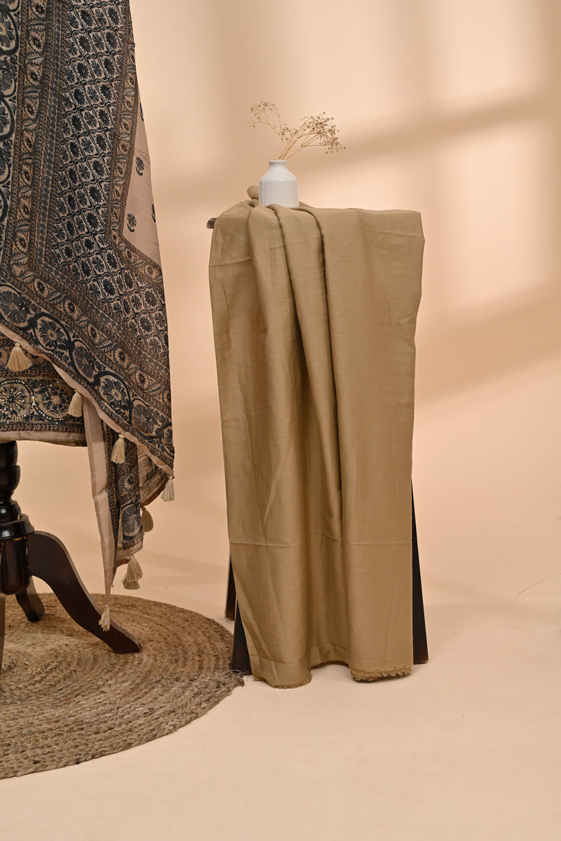 Beige with Charcoal Muslin Unstitched Suit Sterling House