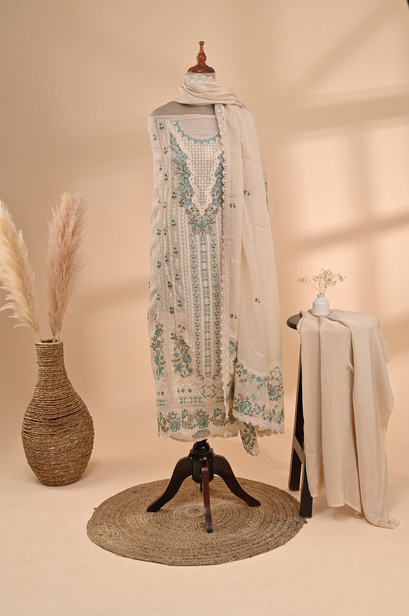 Ivory Organza Unstitched Suit Sterling House