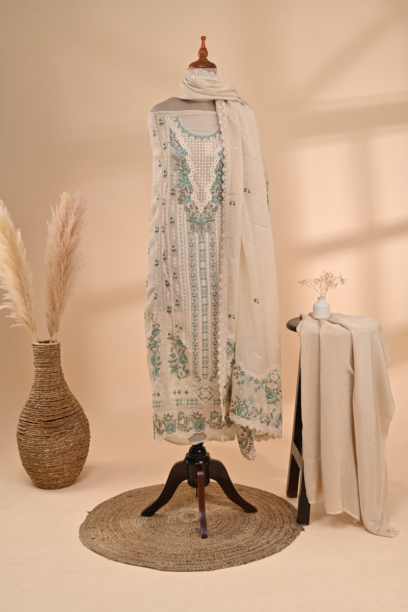Ivory Organza Unstitched Suit Sterling House