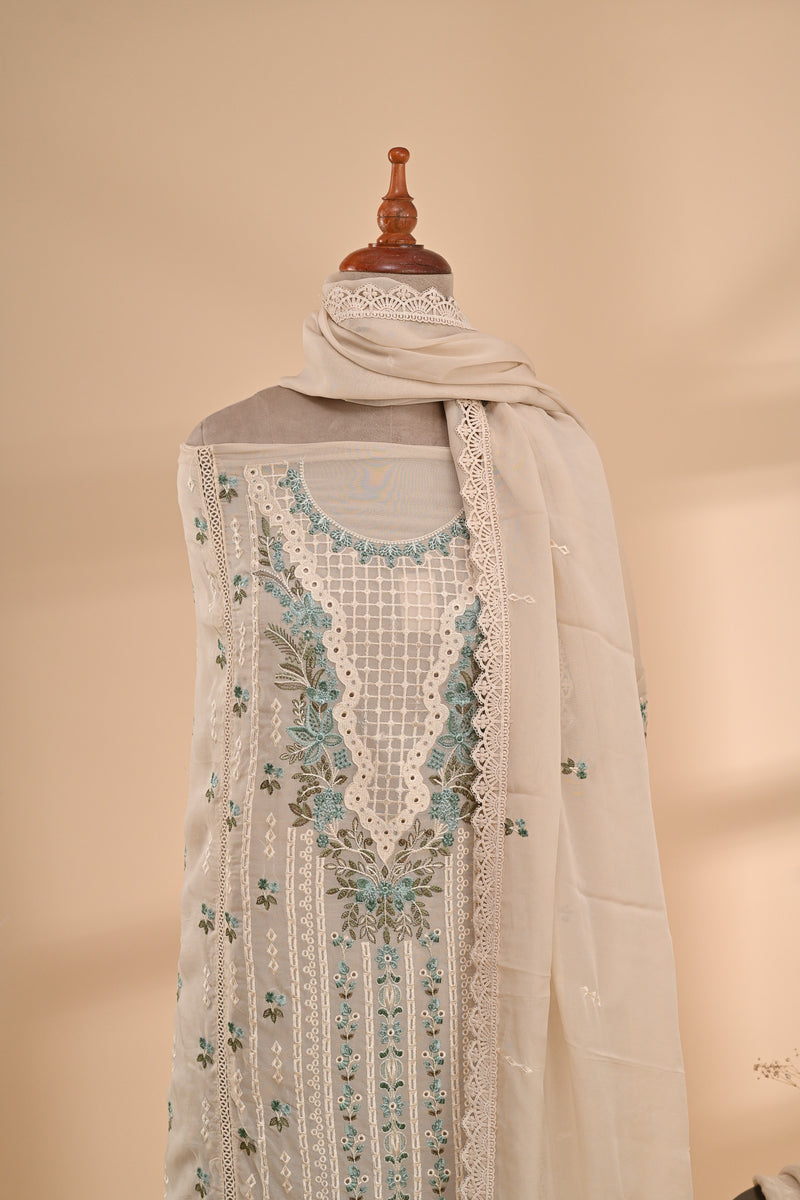 Ivory Organza Unstitched Suit Sterling House